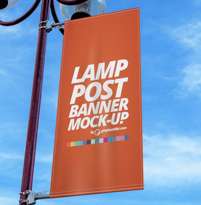 Free lamp post banner mockup PSD
